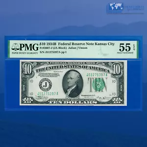1934B $10 Ten Dollars Federal Reserve Note Kansas City, PMG 55 EPQ #75397 - Picture 1 of 2