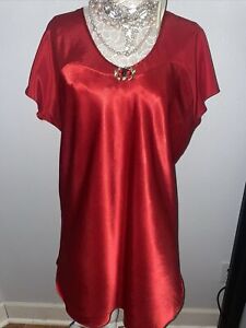 VTG Pennys ADONNA SHINY SATIN RED  Vintage Night Gown SLEEPSHIRT Nightgown PLUS