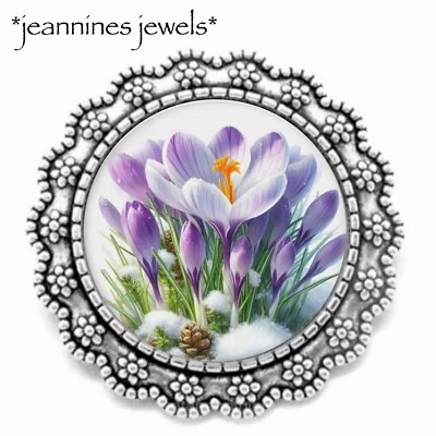 Крокус цветы брошь заколка акварель искусства печати Серебряный свитер шарф лацкан заколка - Изображение 1 из 4