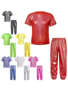 Kids Set With Elastic Waistband Pants Outfits Dance Performance Outfit Unisex - Picture 1 of 80