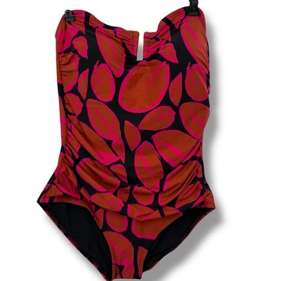NEW DKNY strapless one piece swimsuit Size XXL 2XL Pink Red Printed Beach Swim  - Image 1 of 4