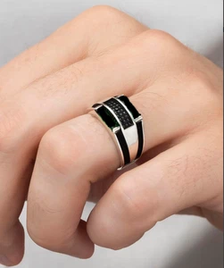 Onyx Stone Ring Handmade 925 Sterling Silver jewelry Gift For Him Men's Ring 003 - Picture 1 of 4