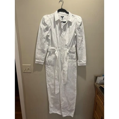 NUEVO Mono Denim Express Blanco Talla 8 Traje de Caldera Manga Larga Cuello Cinturón Foto 1 de 4