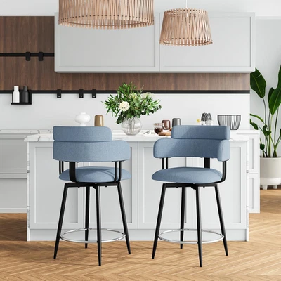 Swivel Bar Stools Set of 2, 24" Bar Height Bar Stools, Ergonomic Backrest, Linen - Image 1 of 4