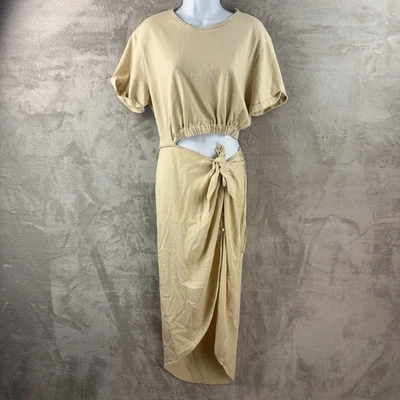 Free People Rae Waist Cutout Dress Womens Size Small Beige Cotton Tie Maxi Boho - Image 1 of 4
