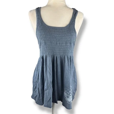 Y2K 2000s Flowy Babydoll Tank Top Women's Size Medium Smocked Festival Grunge - Image 1 of 4