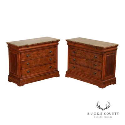 Ethan Allen Louis Philippe Style Pair of 'Fisher' Marble Top Chests - Image 1 of 4
