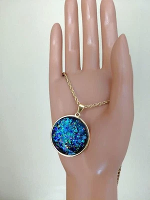 Colgante de ópalo enorme colgante azul real facetado de 30 mm en acero inoxidable de 18 kGP Foto 1 de 4