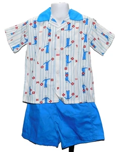 VTG KANE OF MIAMI BOYS SHORT SET BUTTON FRONT SHIRT SAILOLR FLAG sz 6 New NOS - Picture 1 of 10