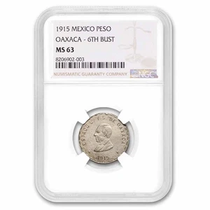 1915 Revolutionary Mexico Silver Peso MS-63 NGC (Oaxaca) - Picture 1 of 3