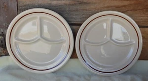 2 VTG Jackson China Restaurant Ware 9.5” Tan Divided Grill Dishes w Brown Band - Picture 1 of 15