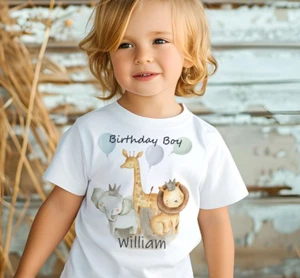 Personalised safari animals Kids T-shirt, toddler tees top, baby clothes - Picture 1 of 2