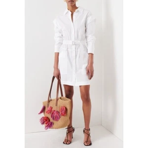 DRREK LAM 10 CROSBY HADLEY WHITE RUCHED SLEEVE SHIRT DRESS SIZE 4 - Picture 1 of 10