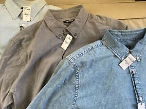 3 NWT Express Men’s Shirts Size Xl, Retail $229 denim Blue Light Blue Gray ￼￼ ￼
