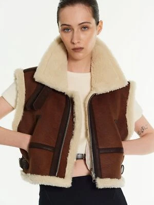 Brown B3 RAF Women's Winter Jacket - Short Style Real Leather Bomber Fur Coat - Image 1 of 4