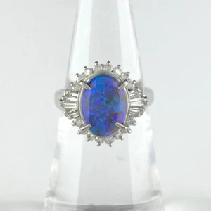 Black Opal Design Ring Platinum ring melee diamond Ring Pt900 Black opal d... - Picture 1 of 4