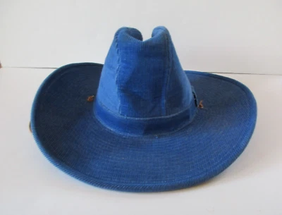 Vintage 70s Levi Strauss Blue Corduroy Cowboy Cowgirl Western Hat SZ 7 1/8 - Image 1 of 4