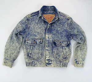 VTG Levis 57511 Trucker Blue Denim Jean Jacket Womens Size M Elastic Waist Acid - Picture 1 of 8