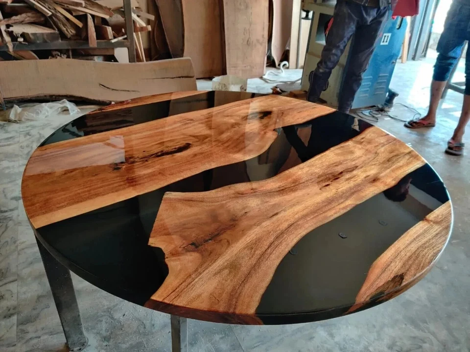 Round Epoxy Resin Center Sofa Coffee Table, Kitchen Slab Table, Wood Epoxy Table - Image 1 of 3