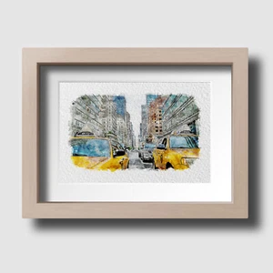 New York City Yellow Taxi Cab Watercolour Wall Art Print Picture Unframed - Picture 1 of 3