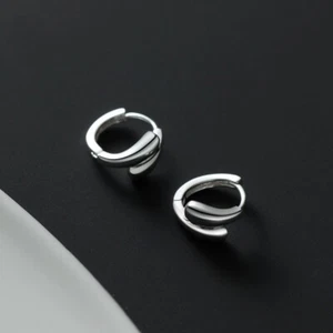 Pendientes de aro Huggie pequeños de plata de ley 925 maciza para dama de 12 mm de diámetro - Imagen 1 de 8