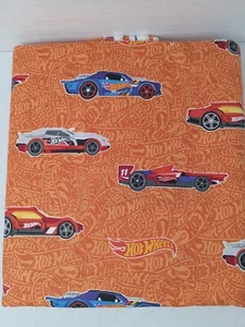 Hot Wheels Cotton Fabric Orange Logo With Race Cars 3.5 Yard Sewing Crafts DIY - Picture 1 of 5