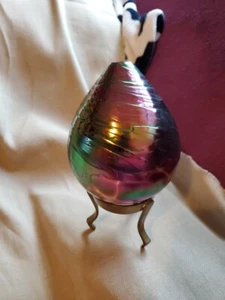 Vtg Hand Blown 6"Art Glass Iridescent Oil Lamp Unmarked Gatco Solid Brass Stand  - Picture 1 of 14