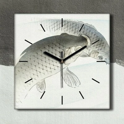 Wanduhr Uhr Wandbild Leinwand 30x30 Malerei Asiatische Tier Fische Kunst - Bild 1 von 4