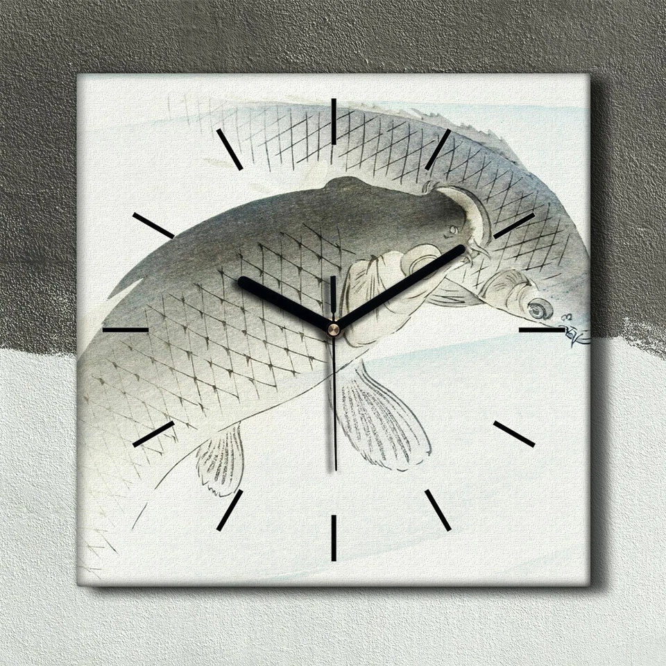 Wanduhr Uhr Wandbild Leinwand 30x30 Malerei Asiatische Tier Fische Kunst - Bild 1 von 4