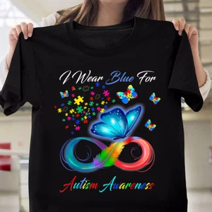 Autism Awareness I Wear Blue For Autism Family Support Mom Dad T-Shirt - Picture 1 of 5