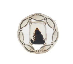 Broche de colección Navajo Nativo Americano Plata Esterlina Labrado Ágata Musgo Billy Slim? - Imagen 1 de 6