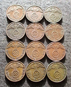 LOT OF AUTHENTIC OLD COINS OF THIRD REICH NAZI GERMANY (1937-1939) WORLD WAR II - Picture 1 of 2