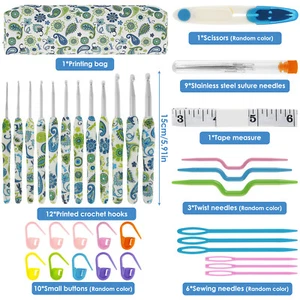 43Pcs Crochet Hook Set with Storage Bag Cashew Pattern Crochet Hooks DFT - Picture 1 of 12