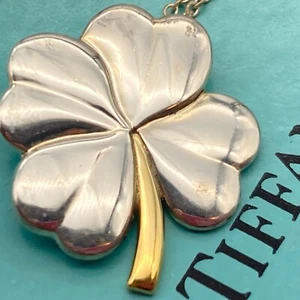 Tiffany & Co. Four Leaf Clover Pendant Necklace 16" Silver Gold 4.5g - Picture 1 of 18