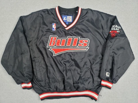 Vtg Chicago Bulls Starter Pullover V-Neck Windbreaker Jacket Size XL 90s Jordan Cover
