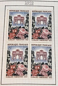 Arc de Triumohe, Paris & Flowers Show Block of 4 Mint Stamps Issued in 1956 - Picture 1 of 1