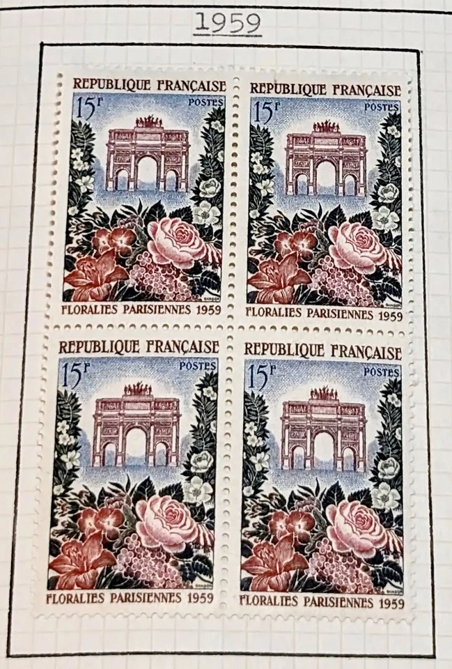 Arc de Triumohe, Paris & Flowers Show Block of 4 Mint Stamps Issued in 1956 - Image 1 of 1