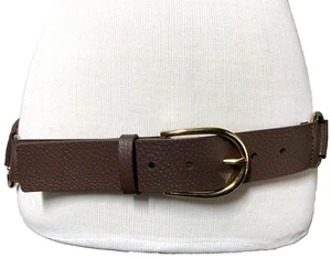 NEW Cole Haan Belt Womens M Brown Pebble Leather Gold Tone Hinged Rings - Picture 1 of 10