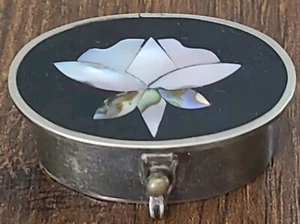 Vintage Alpaka Mexiko Silber Abalone Muschel Intarsien Pillendose Schmuckstück - Bild 1 von 7
