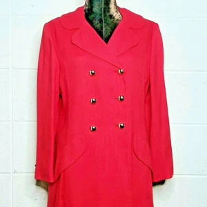 Red Coat M L Vtg Light Weight Double Breasted Mod Black White Lining Twiggy USA - Picture 1 of 12