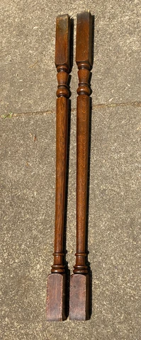Antique Vintage Turned Wood Oak Spindles 38.5" Pair Set of 2 Furniture Salvage Cover