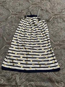 Crewcuts Dress sz 7 Blue White Striped Metallic Gold Hearts - Picture 1 of 4