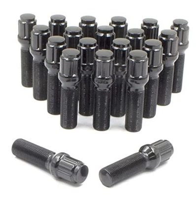  Set of 20 Black 14x1.5 Lug Bolts Locking M14x1.5 Conical Seat - Spline - Black - Image 1 of 4