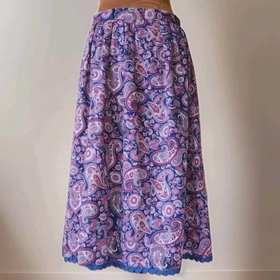 Vintage Skirt Paisley Midi Colorful Purple Blue Size 29" Waish Ribbon Trim - Image 1 of 4