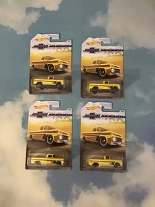x- 100 Years Custom 62 Pickup Yellow With Stripes X4 Hot Wheels Mattel Neu - Bild 1 von 7