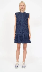 Vestido CHRISTY LYNN Lucie en Azul Marino Ojales *Falta Cinturón* Talla Pequeña Western - Imagen 1 de 11