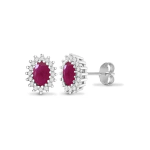 9ct White Gold Jewelco London Diamond Red Ruby Cluster Stud Earrings - Picture 1 of 3
