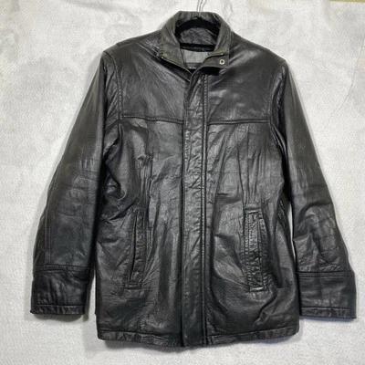 Chaqueta Bomber Izod De Colección Cuero Negra Para Hombre S Envejecida Suave Foto 1 de 4