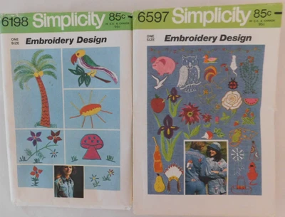 Simplicity 6198 6597 Iron Embroidery Design Pattern Floral Wildlife More 1973-74 - Image 1 of 4
