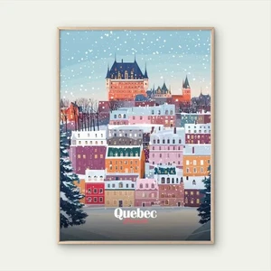 Quebec City Winter Landscape  Travel Poster Print Wall Art - Bild 1 von 2